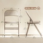 Set of 2 Metal Foldable Chairs, Linen Fabric Padded Folding Chairs with Cushion Seat and Open Back for Indoor, Beige