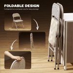 Set of 2 Metal Foldable Chairs, Linen Fabric Padded Folding Chairs with Cushion Seat and Open Back for Indoor, Beige