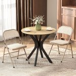 Set of 2 Metal Foldable Chairs, Linen Fabric Padded Folding Chairs with Cushion Seat and Open Back for Indoor, Beige