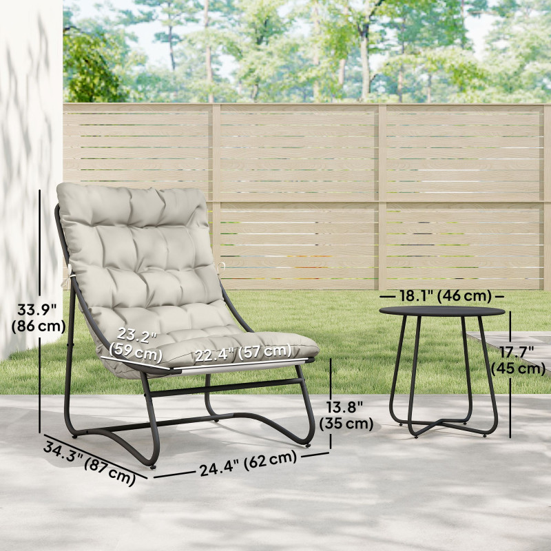 3 Piece Outdoor Bistro Set, Round Patio Table and Chairs Set for 2 with Breathable Mesh Seat and Cushions, Light Grey