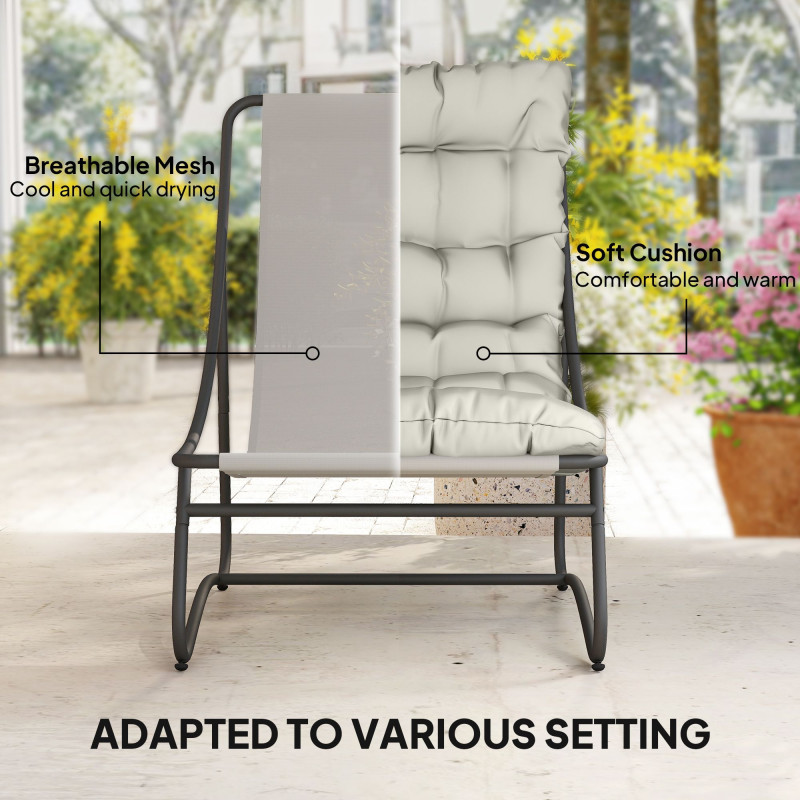 3 Piece Outdoor Bistro Set, Round Patio Table and Chairs Set for 2 with Breathable Mesh Seat and Cushions, Light Grey
