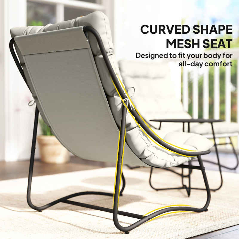 3 Piece Outdoor Bistro Set, Round Patio Table and Chairs Set for 2 with Breathable Mesh Seat and Cushions, Light Grey