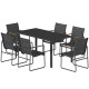 7 Pieces Outdoor Dining Set for 6, Glass Patio Table and Chairs with Decorative Armrests, All Weather Mesh, Black