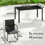 7 Pieces Outdoor Dining Set for 6, Glass Patio Table and Chairs with Decorative Armrests, All Weather Mesh, Black