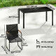 7 Pieces Outdoor Dining Set for 6, Glass Patio Table and Chairs with Decorative Armrests, All Weather Mesh, Black