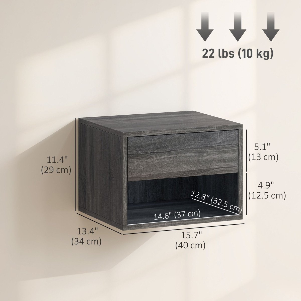 Floating Nightstand Set of 2, Wall Mounted Bedside Table with Drawer for Bedroom, Grey