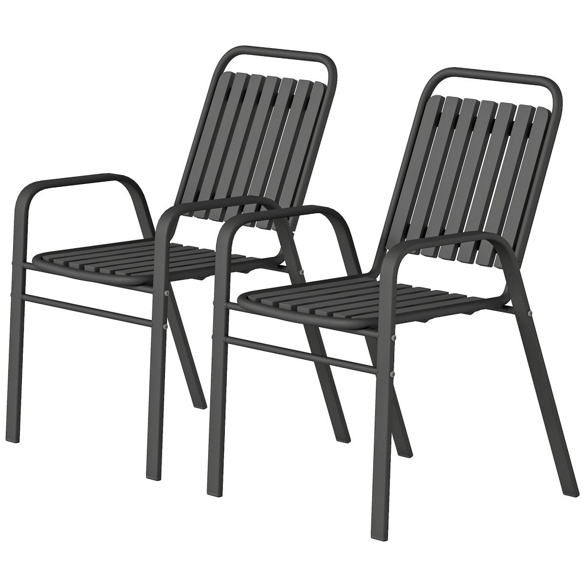 Stackable Outdoor Dining Chairs Set of 2, for Patio, Balcony, Deck, Garden, Black