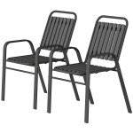 Stackable Outdoor Dining Chairs Set of 2, for Patio, Balcony, Deck, Garden, Black