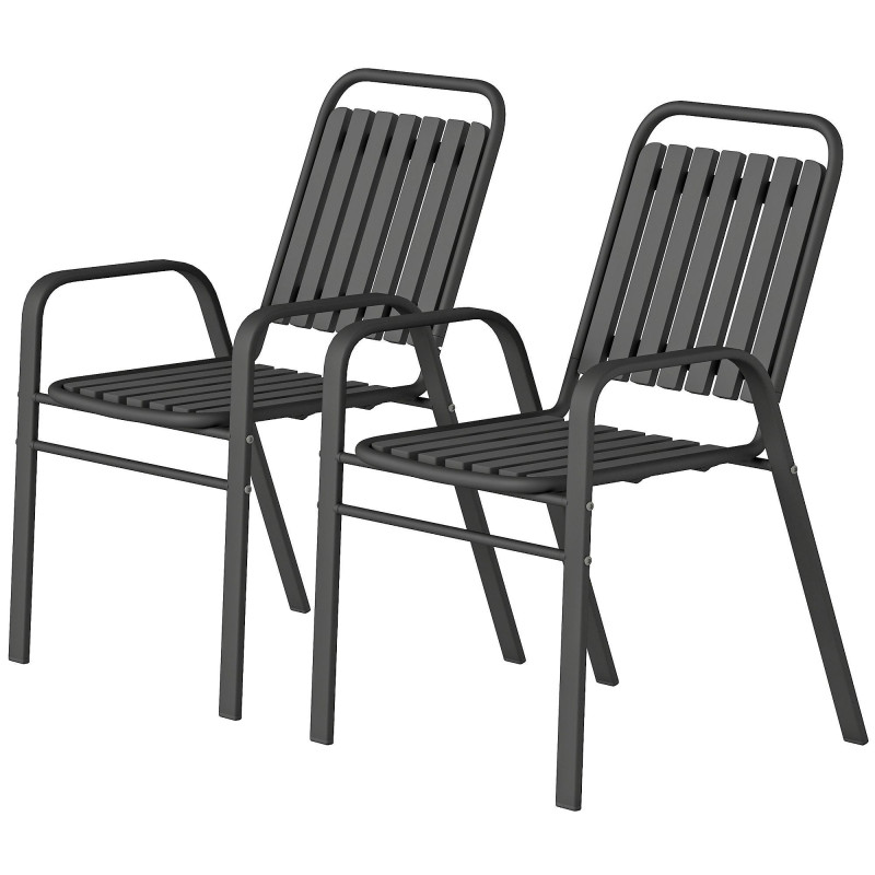 Stackable Outdoor Dining Chairs Set of 2, for Patio, Balcony, Deck, Garden, Black
