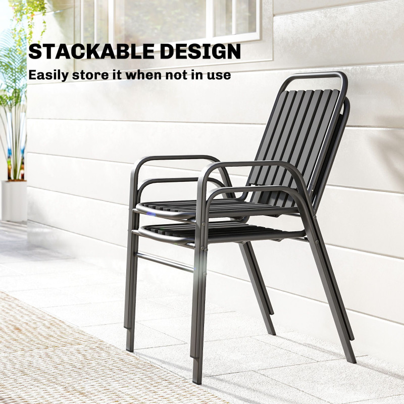 Stackable Outdoor Dining Chairs Set of 2, for Patio, Balcony, Deck, Garden, Black