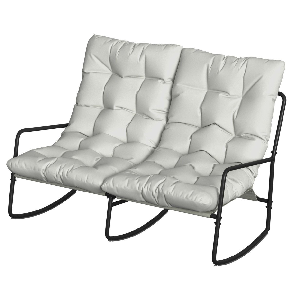 2-Person Outdoor Rocking Chair, Rocking Outdoor Bench with Cushions and Mesh Seat, 528 LBS Capacity, Light Grey