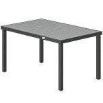 Rectangular Patio Table for 6, Outdoor Dining Table with Wood-Plastic Composite Top and Steel Frame for Garden, Grey