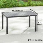 Rectangular Patio Table for 6, Outdoor Dining Table with Wood-Plastic Composite Top and Steel Frame for Garden, Grey
