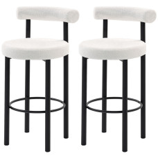 Bar Stools Set of 2, Sherpa Upholstered Barstools with Backrest, Bar Height Stools with Footrest for Kitchen Island