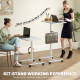 Height Adjustable Standing Desk, Pneumatic Sit Stand Desk with Wheels and Headphone Hook, White Wood Grain
