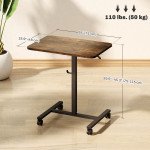 Height Adjustable Standing Desk, Pneumatic Sit Stand Desk with Wheels and Headphone Hook, Rustic Brown