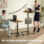 Height Adjustable Standing Desk, Pneumatic Sit Stand Desk with Wheels and Headphone Hook, Rustic Brown