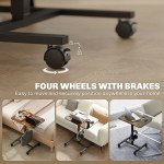 Height Adjustable Standing Desk, Pneumatic Sit Stand Desk with Wheels and Headphone Hook, Rustic Brown