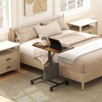 Height Adjustable Standing Desk, Pneumatic Sit Stand Desk with Wheels and Headphone Hook, Rustic Brown