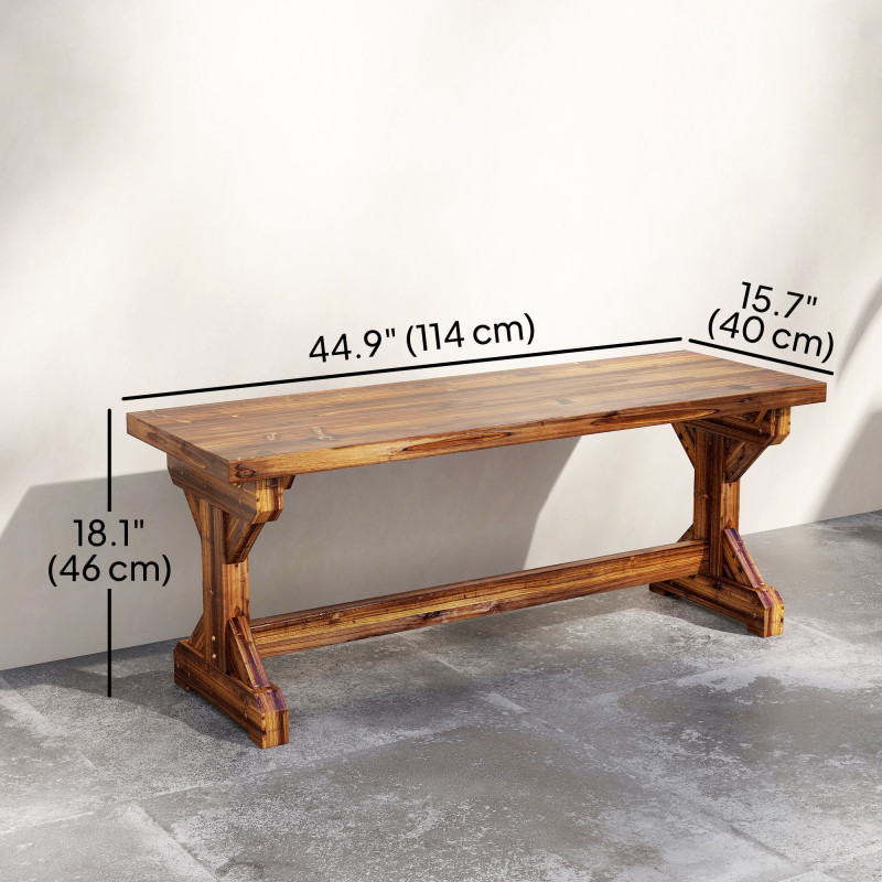 Rustic Outdoor Wooden Bench, Backless Garden Bench Patio Loveseat with X-Shape Base for Porch, Park, Carbonized