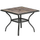 Outdoor Dining Table for 4, Square Patio Table with Umbrella Hole, Shelf, Faux Wood Top for Garden, Backyard, Grey