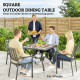 Outdoor Dining Table for 4, Square Patio Table with Umbrella Hole, Shelf, Faux Wood Top for Garden, Backyard, Grey