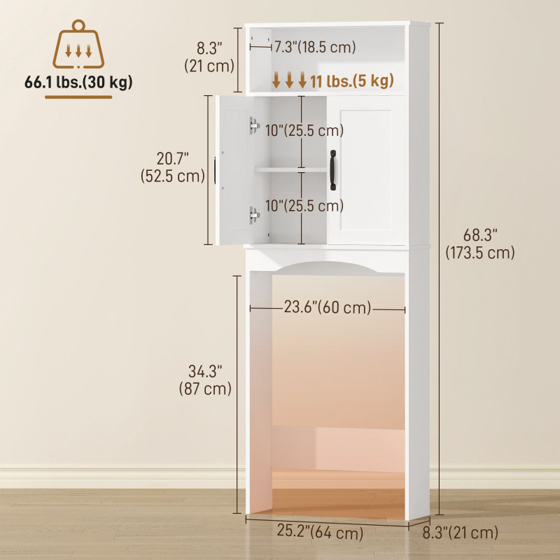 Over the Toilet Storage Cabinet Freestanding Bathroom Organizer with 2 Doors and Open Shelf White