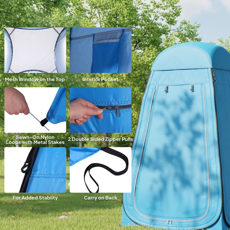 Pop Up Shower Tent, Portable Privacy Room for Outdoor Changing, Dressing, Fishing Storage with Carrying Bag, Blue