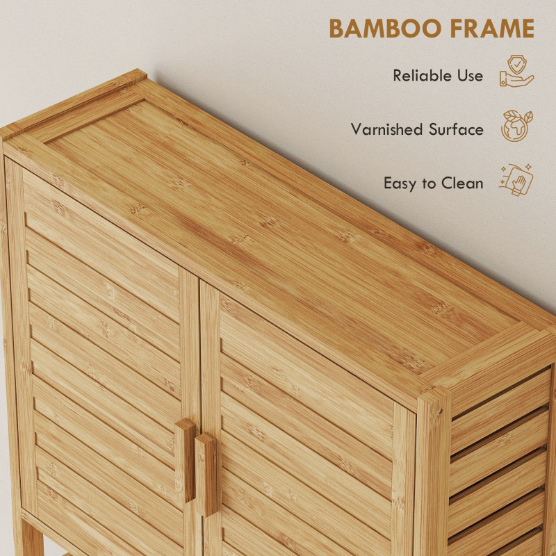 Over the Toilet Cabinet, Bathroom Organizer with 2 Doors, Open Compartment and Adjustable Shelf, Natural Wood Finish