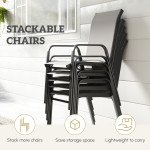 9 Pieces Patio Set with Stackable Chairs, Patio Dining Set with Glass Top for Garden, Patio, Backyard, Dark Grey