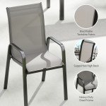 9 Pieces Patio Set with Stackable Chairs, Patio Dining Set with Glass Top for Garden, Patio, Backyard, Dark Grey