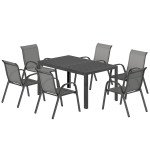 7 Pieces Outdoor Dining Set for 6, Patio Furniture Set with Rectangular Patio Table and Stackable Chairs, Light Grey