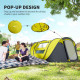 4 Person Camping Tent, Easy Pop Up Tent with Doors, Windows and Carry Bag, Automatic Setup Tent for Hiking, Yellow