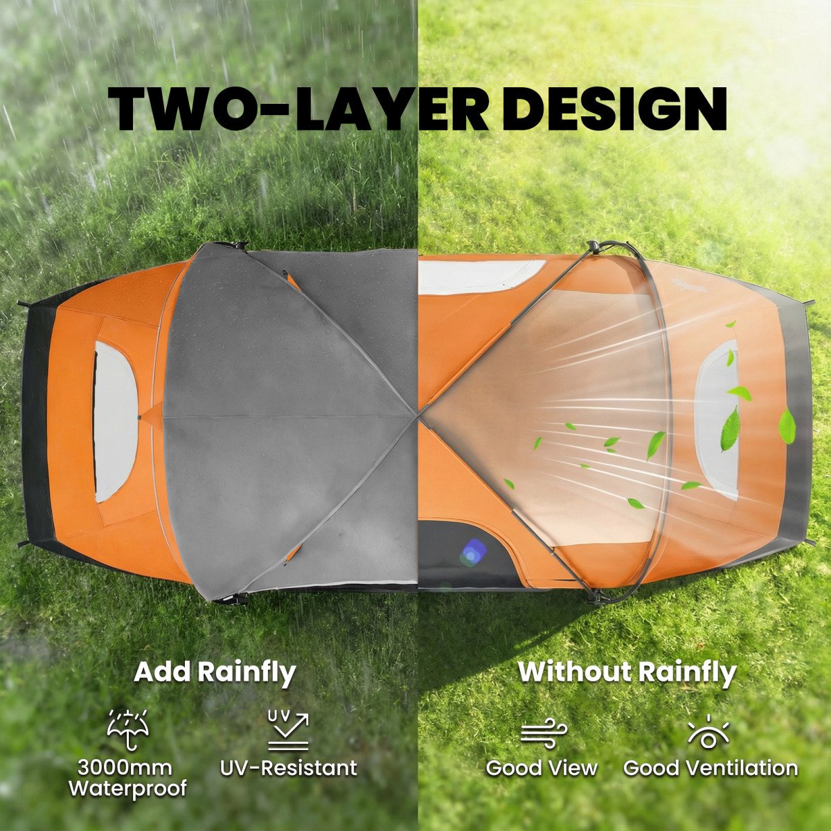 5-6 Person Family Tent, Outdoor Camping Tent with Lighting Hook, Carrying Bag for Camping, Hiking and Travelling Orange