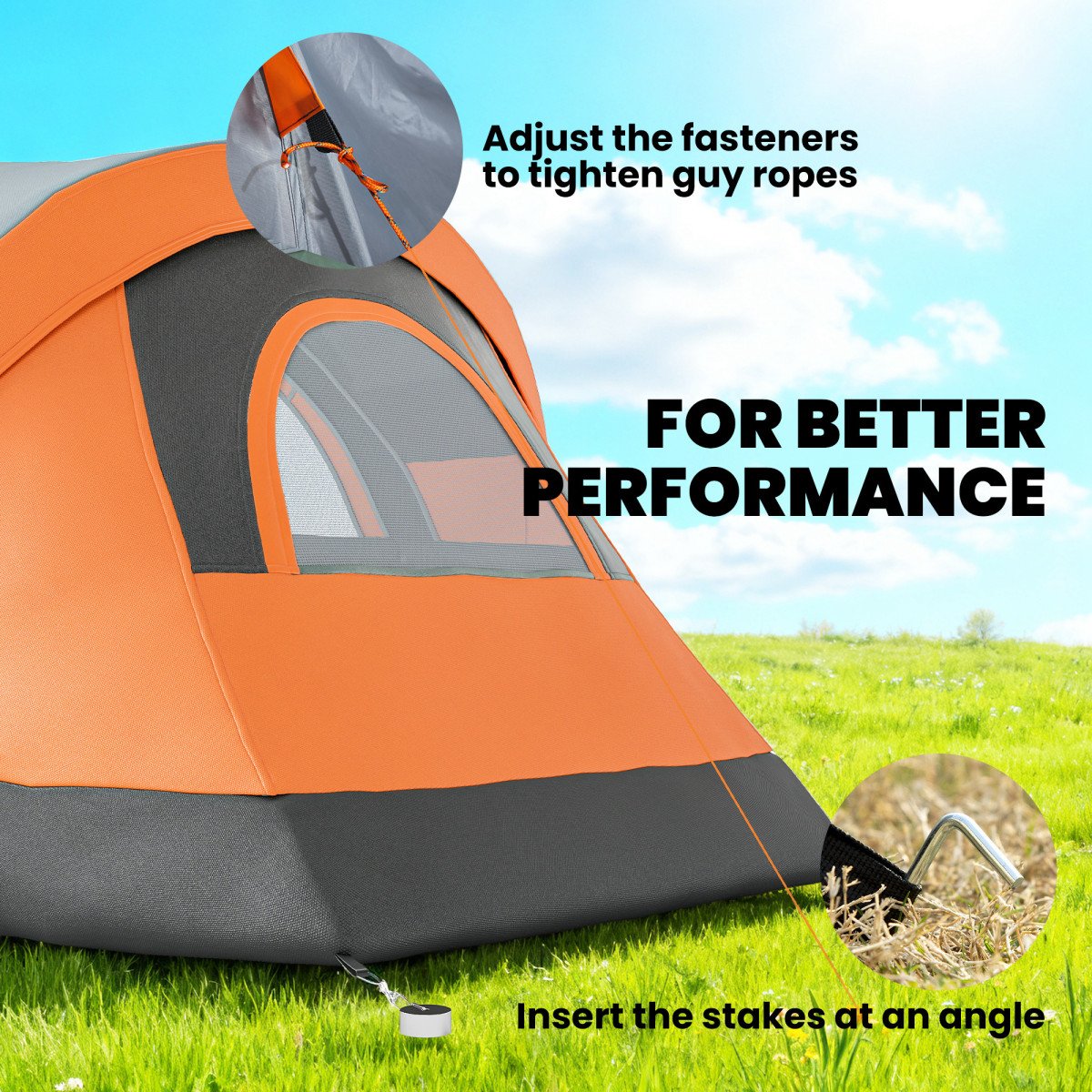5-6 Person Family Tent, Outdoor Camping Tent with Lighting Hook, Carrying Bag for Camping, Hiking and Travelling Orange