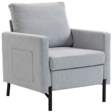 Accent Chair Modern Upholstered Armchair with Side Pockets and Cushion for Bedroom, Living Room, Light Grey