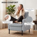 Accent Chair Modern Upholstered Armchair with Side Pockets and Cushion for Bedroom, Living Room, Light Grey