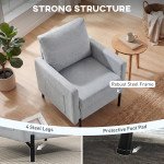 Accent Chair Modern Upholstered Armchair with Side Pockets and Cushion for Bedroom, Living Room, Light Grey
