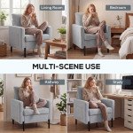 Accent Chair Modern Upholstered Armchair with Side Pockets and Cushion for Bedroom, Living Room, Light Grey