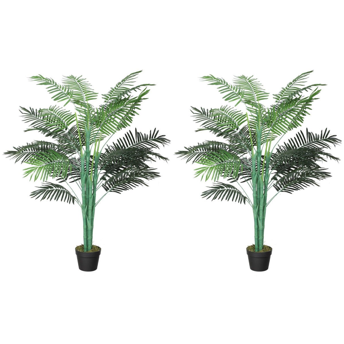 5FT Artificial Palm Tree Set of 2, Fake Tropical Tree with Lifelike Leaves, Faux Plant in Pot for Indoor Decoration, Green