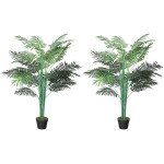 5FT Artificial Palm Tree Set of 2, Fake Tropical Tree with Lifelike Leaves, Faux Plant in Pot for Indoor Decoration, Green