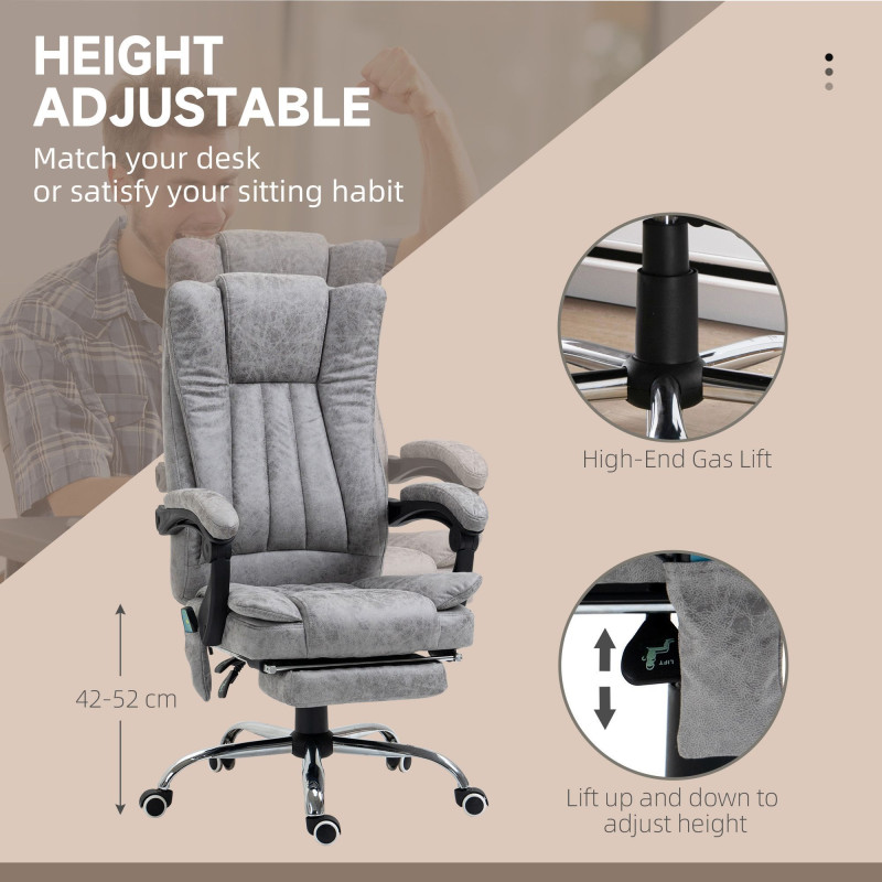 Office Chair 6-point Vibration Massage Chair Micro Fiber Recliner with Retractable Footrest Grey