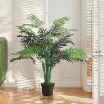 4FT Artificial Palm Tree Set of 2, Fake Tropical Tree with Lifelike Leaves, Faux Plant in Pot for Indoor Decoration, Green