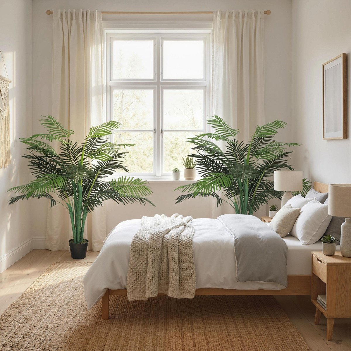 4FT Artificial Palm Tree Set of 2, Fake Tropical Tree with Lifelike Leaves, Faux Plant in Pot for Indoor Decoration, Green