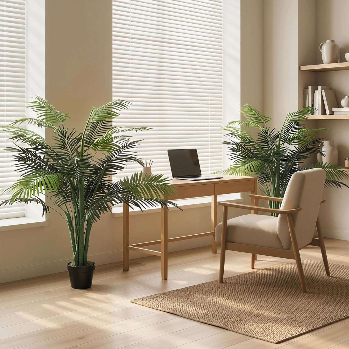 4FT Artificial Palm Tree Set of 2, Fake Tropical Tree with Lifelike Leaves, Faux Plant in Pot for Indoor Decoration, Green