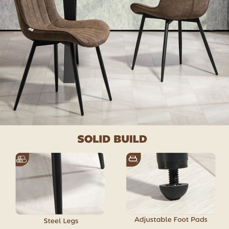 Dining Chairs Set of 4, PU Leather Upholstered Kitchen Chairs with Backrest and Steel Legs for Dining Room, Brown