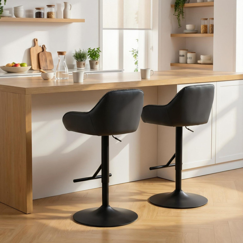 Bar Stools Set of 2, Swivel Counter Height Barstools with Back, Footrest, Armrests, Adjustable Height, Black