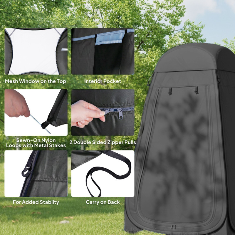 Pop Up Shower Tent, Portable Privacy Room for Outdoor Changing, Dressing, Fishing Storage with Carrying Bag, Black