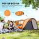 4 Person Camping Tent, Easy Pop Up Tent with Doors, Windows and Carry Bag, Automatic Setup Tent for Hiking, Orange