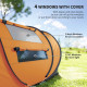 4 Person Camping Tent, Easy Pop Up Tent with Doors, Windows and Carry Bag, Automatic Setup Tent for Hiking, Orange